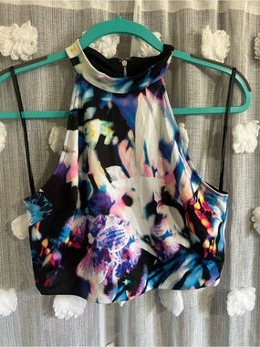 Bebe  High-Neck Multicolor Floral Print Crop Top